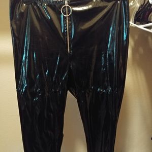 Fashion Nova Zip up black shiny pants